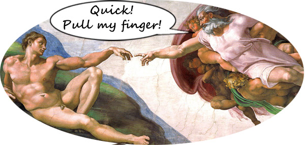 Parody of Michelangelo's The Creation of Adam