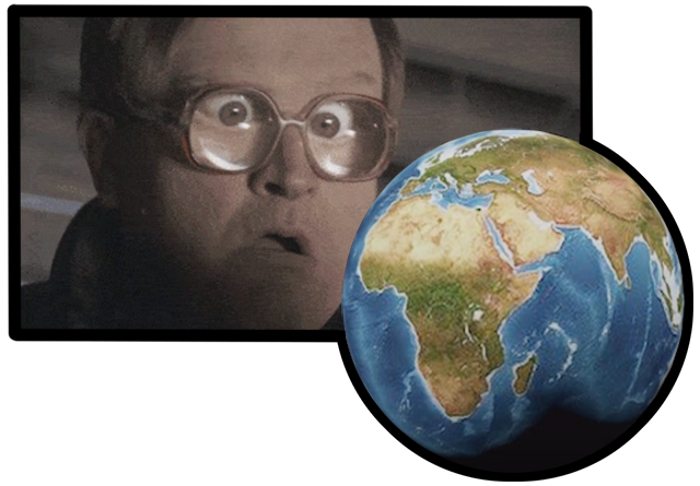 Man agape looking at a model of Earth